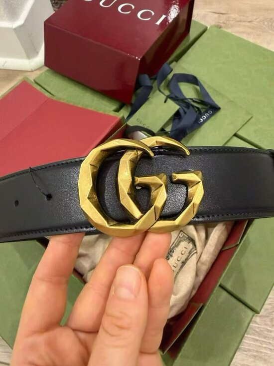NEW Unisex Authentic Gucci GG Gold Buckle Calfskin Belt